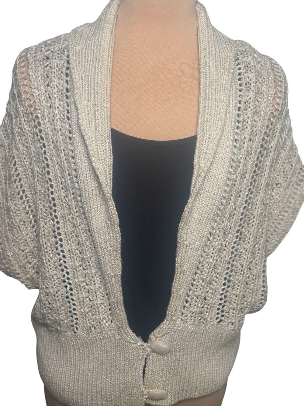 Moth Anthropologie Cream Open Knit Cardigan Crochet Sweater Vest Boho M/L